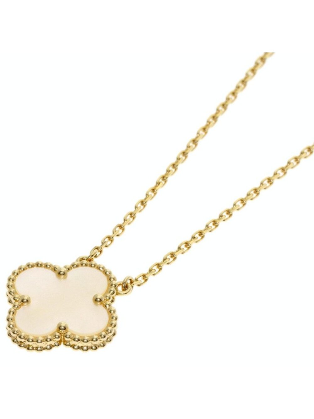 Van Cleef & Arpels Vintage Alhambra White Shell Necklace 18k Yellow Gold